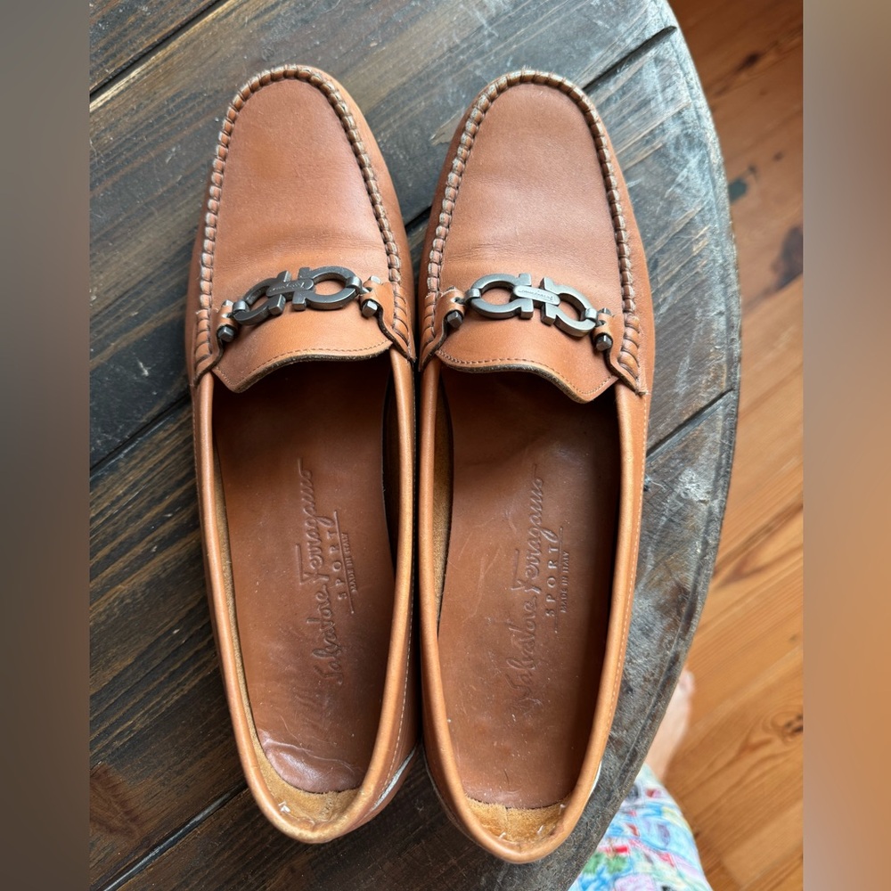 Salvatore Ferragamo Tan Leather Slip-On Loafers